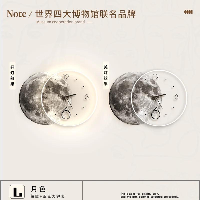 Украшение гостиной Картина Луна Светодиодные настенные часы Домашний декор Фон Бесшумные часы Спальня Декоративные подарки