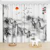 Chinese Ink Bamboo Bird Semi-blackout Printed Curtain Grommet Top Bedroom Living Room Floor-to-ceiling Window Curtain 2 Panels