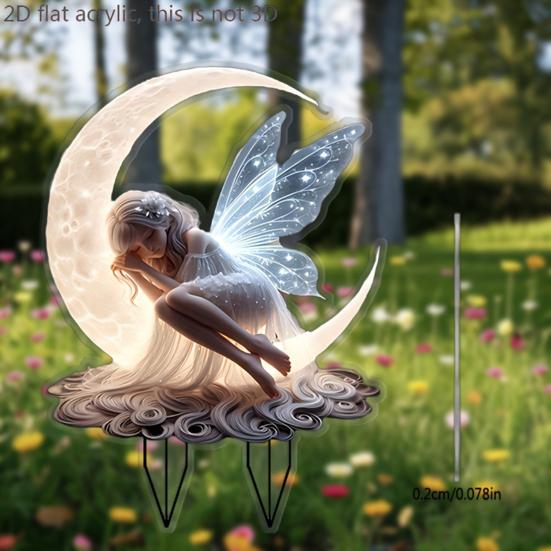 Акриловый садовый колышек с луной и феей, атмосферостойкое уличное украшение для двора, газона, патио, дорожки, убывающая луна, колышек с эльфом, палочка, орнамент