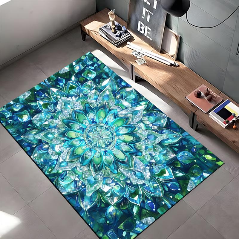 Blue Mandala Pattern Carpet, Modern Abstract Living Room Rug Decor Suitable for use as an anti-slip for living room bedroom sofas
