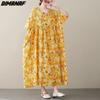 Летнее платье больших размеров, пляжный сарафан, льняной желтый цветочный повседневная женская одежда, новинка 2022 года