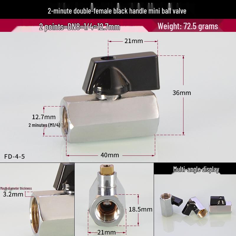 1/4 DN8 Multi-Thread Mini Ball Valve - Double Internal & External Copper Valve Switch