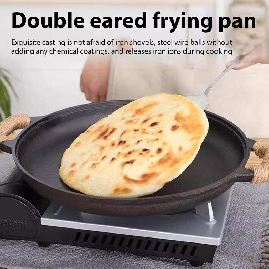 Multifunctional Cast Iron Frying Pan Non-stick Pan for Pizza Barbecue Pancakes Steak Compatible with All Cookers for Home Outdoo