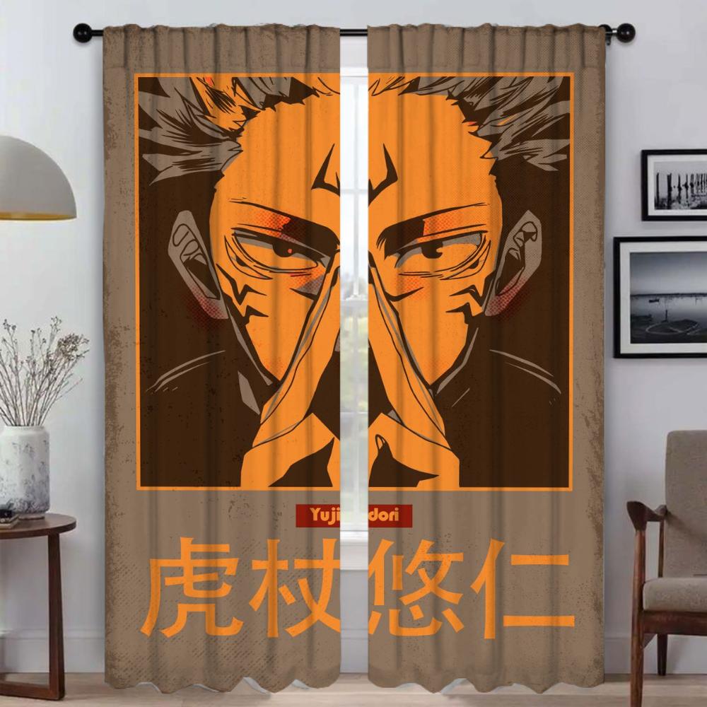 Набор из 2 элегантных штор для комнаты с перегородкой Jujutsu Kaisen, шторы для гостиной, домашний интерьер, занавески для кухни, блокирующие свет, изготовлены из полиэстера