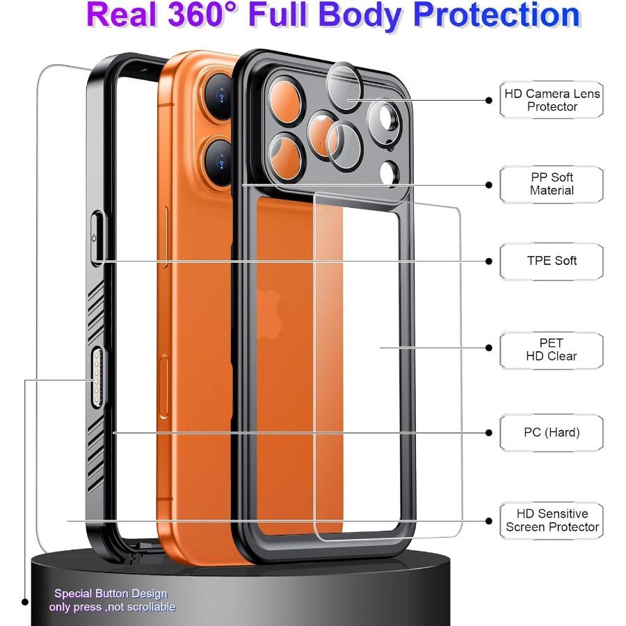For IPhone Air 17 16 15 14 Plus 13 Pro Max 16e 17e Dual Layer IP68 Waterproof Clear Case Underwater Sports Cover Screen Protect