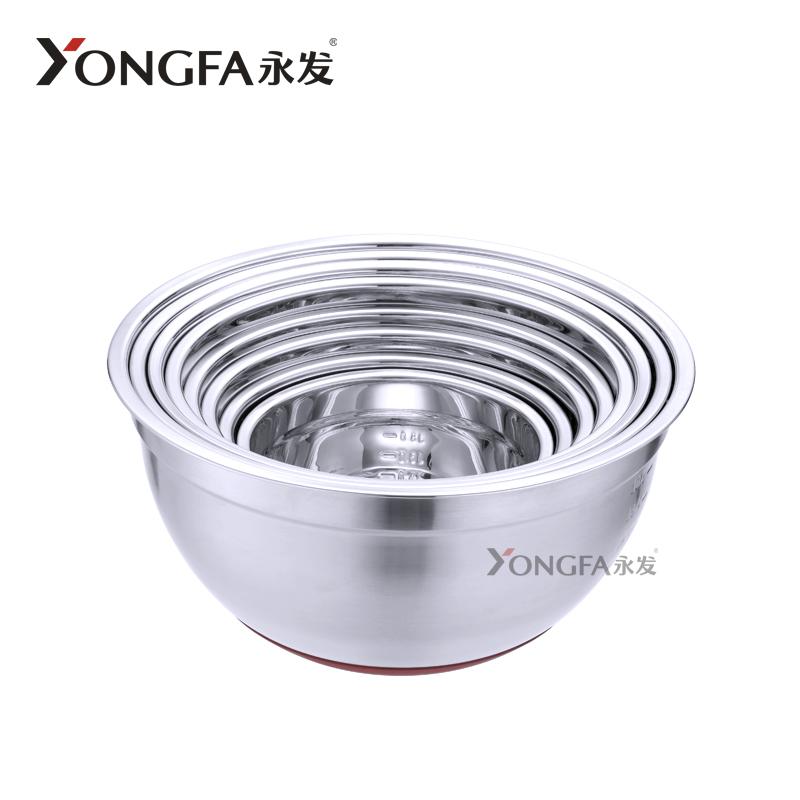 Kitchen Multi Functional 24cm Stainless Steel Salad Bowls Non-slip Silicone Bottom Mixing Bowls