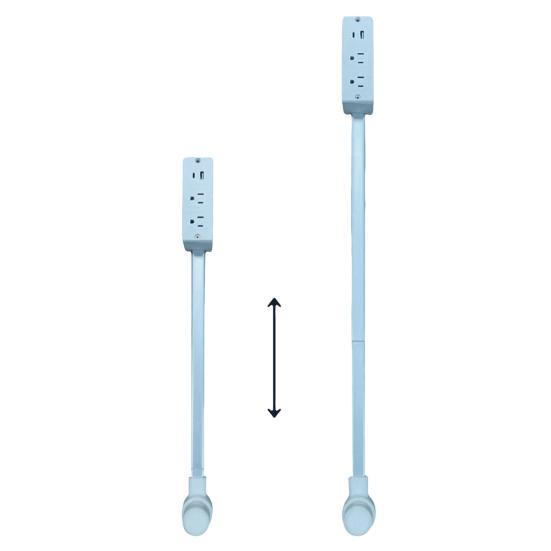 Расширитель розеток с USB-A, USB-C, 2 розетки переменного тока, расширяется на 22–34 дюйма, вращается на 180 градусов, вращающееся основание