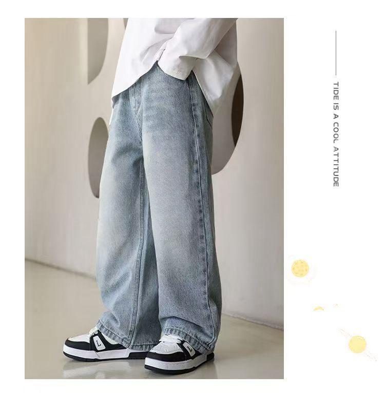 Прямые джинсы для мальчиков - Стиль весна-осень, средние/большие размеры, свободный крой