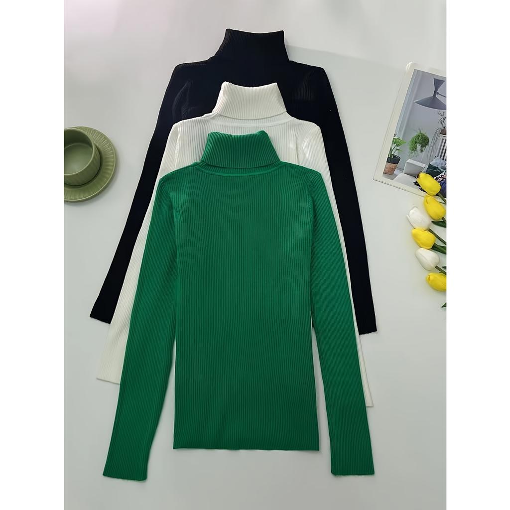 Водолазка, набор из 3 вязаных свитеров, повседневный однотонный свитер с длинным рукавом для осени и зимы, женская одежда