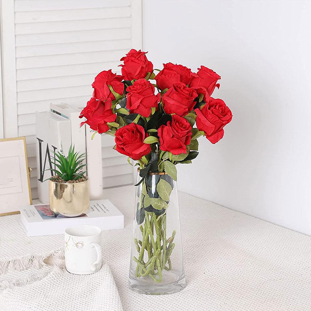 10 шт. Реалистичный букет роз с искусственными стеблями Искусственные шелковые розы Поддельные розы Цветок для свадебного центрального элемента Домашний декор для вечеринки