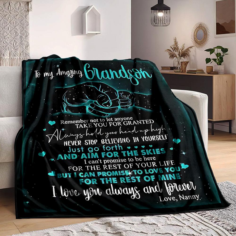 1PC Grandson Love Quotes Blanket - Soft Warm All-Season Throw for Sofa, Bed, Car, Office, Throw For Sofa yy250916133