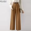 ZANZEA Women Summer Elastic Waist Solid Color Pleated Wide Leg Pants