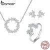 BAMOER 925 Sterling Silver Jewelry Sets Clear Cubic Zircon Shining Star Necklace Women Ring Jewelry