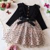 Girls Fashion Dress 2025 Spring and Autumn Kids Bow Princess Dress Polka Dot Mesh Cake Dress
