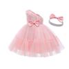 Toddler Baby Girls One Shoulder Elegant Pink Christening Party Dress Newborn Baptism Tutu Gown for 1-2 Year Olds Machine Washable