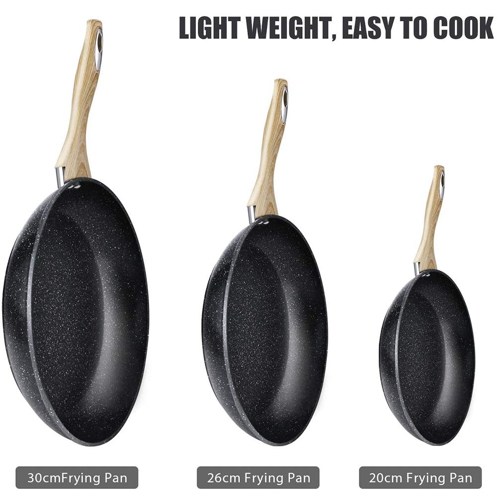 3-piece non-stick frying pan set 8 10.2 12 inch stainless steel cookware with ergonomic wooden handle for induction gas infrared cookers