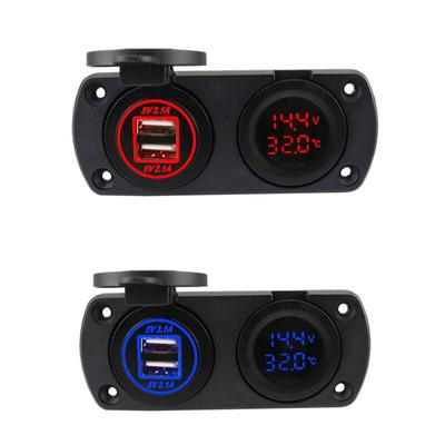 Панель зарядного гнезда 2 в 1, 4,2 А, двойная USB-розетка для автомобильного зарядного устройства, розетка, круглый температурный вольтметр для автомобиля, лодки