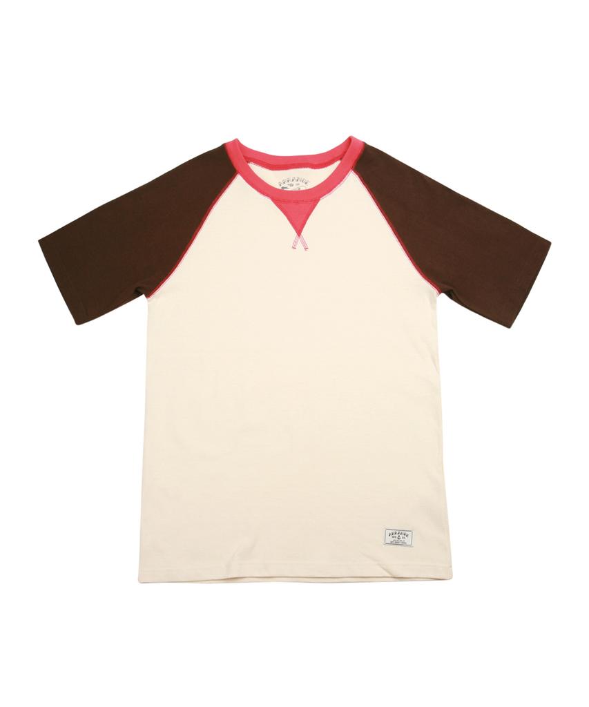ARRANGE Colorblock Short Sleeve Raglan T (Brown)