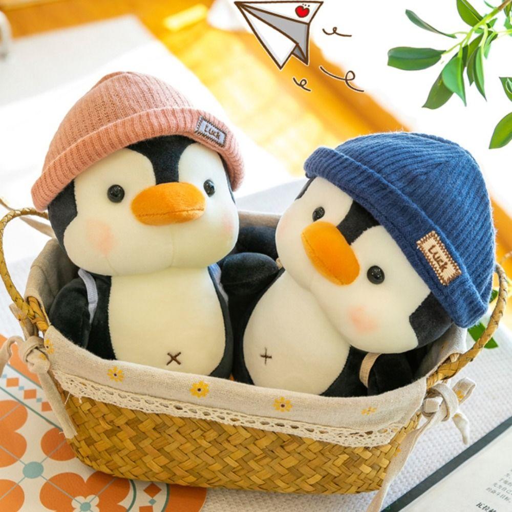 Soft Wearing Hat Penguin Backpack Little Penguin Comfort Sleep Companion Throw Pillow Birthday Gift