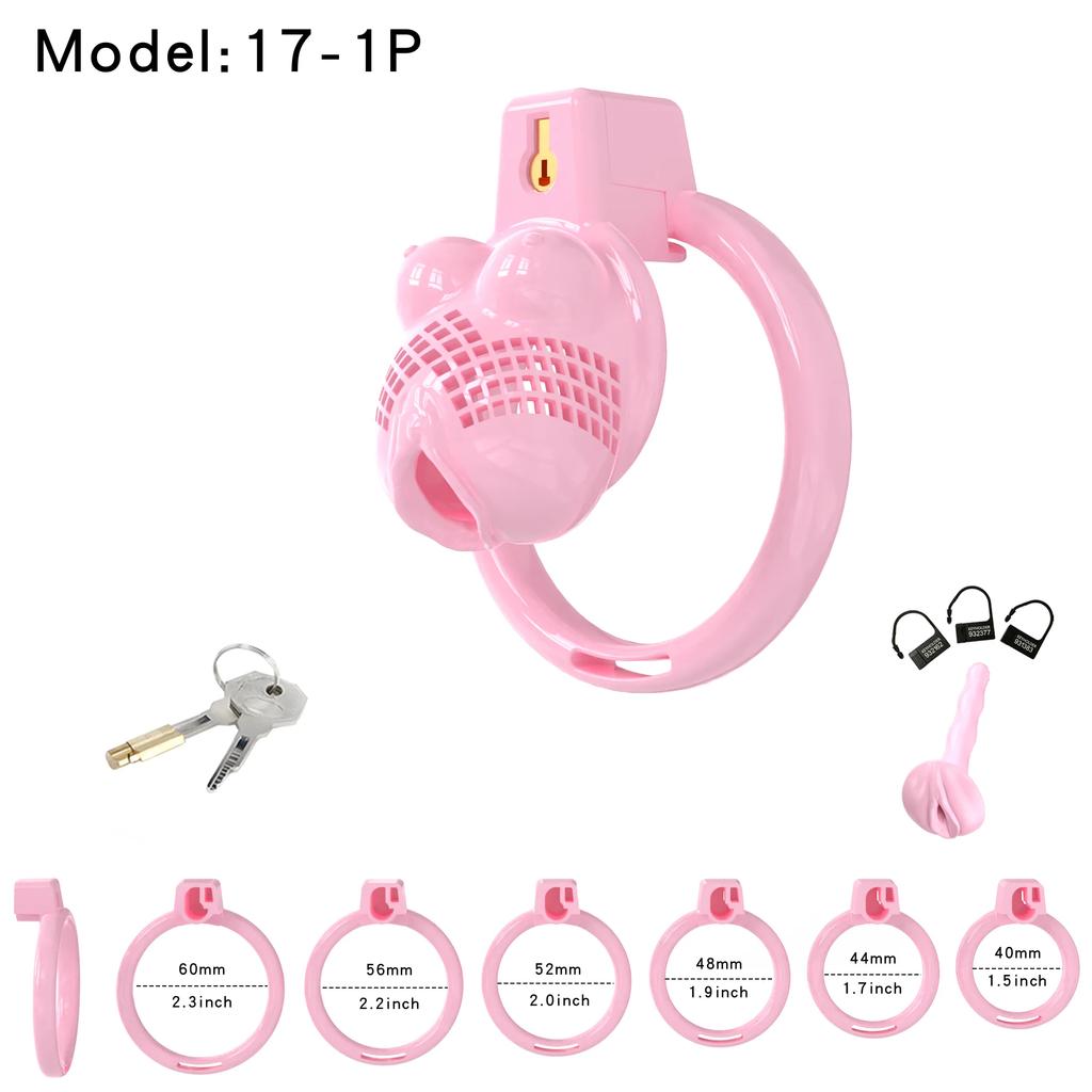 High Quality Pink Chastity Cage for Male Sissy Bondage Penis Lock Devices with 6 Size Cock Rings Slave Training Sex Toys for Man