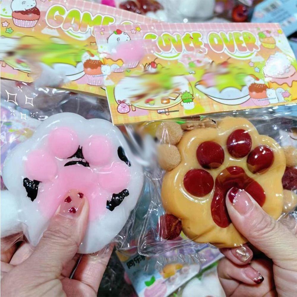 Plush Ball Cartoon Fidget Toy Sensory Toy Pinch Decompression Toy Cute Cat Paw Squeeze Toy Kid
