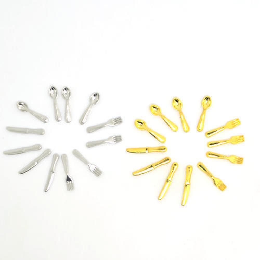 1:12 Scale Kitchen Simulation Mini Cutlery Miniature Cookware Fork Knife Spoon Doll Accessory