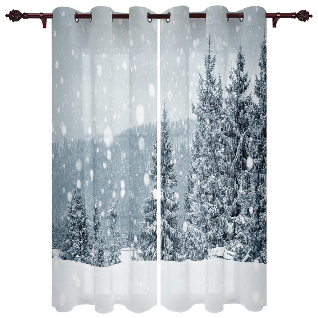 Шторы на окна со снежинками из соснового леса, роскошный декор для гостиной, рождественские шторы для спальни, кухни, оконные шторы