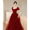 2025 Luxury Red Bridal Toasting Dress: New Style Long Evening Gown for Engagements and Weddings