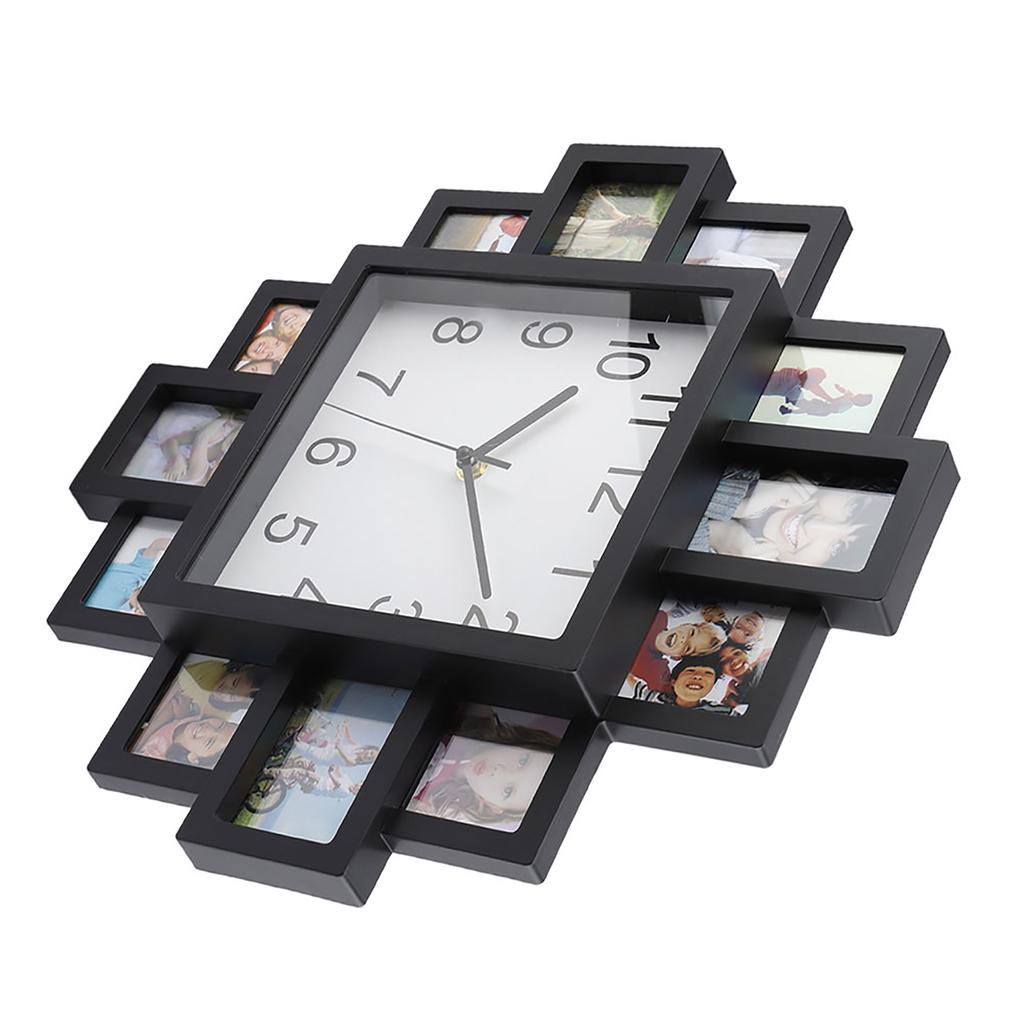 2 In 1 Plastic Wall Clock Photo Frame Black Modern Home Decor Living Room Decoration
