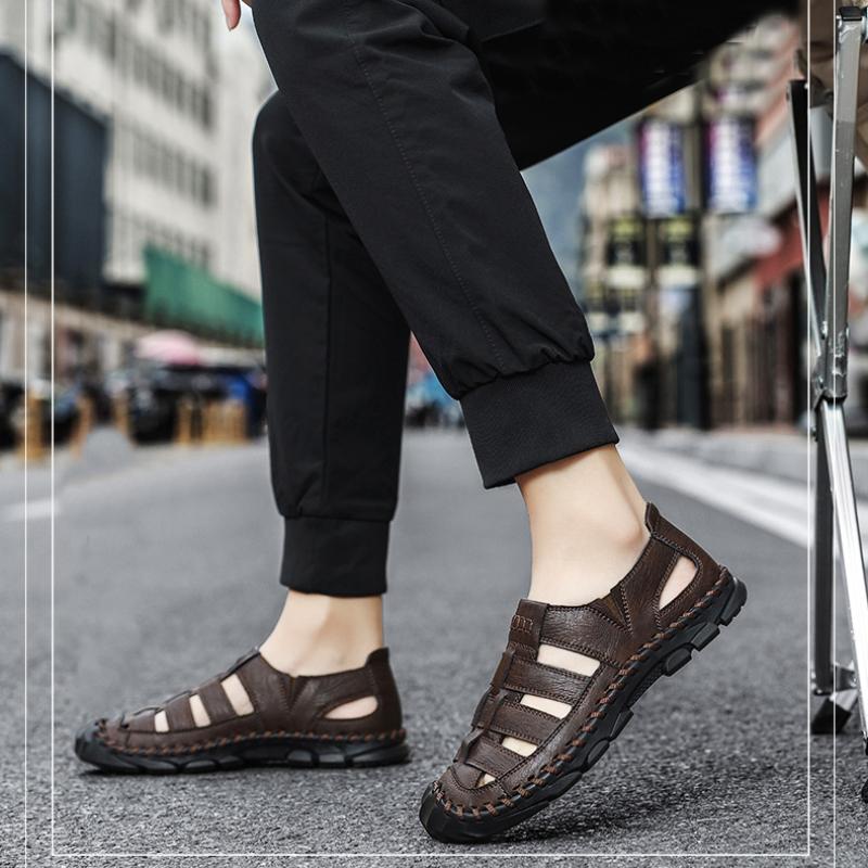 Мужские сандалии из натуральной кожи, повседневная обувь, летняя обувь