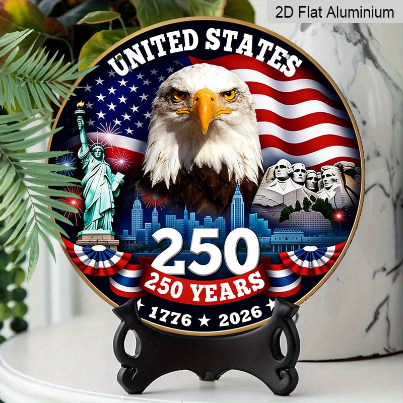 2D Flat Aluminum Sign Independence Day Style 7.87“ X 7.87” Celebrating The 250th Anniversary of The Nation's Founding Suitable for Home, Porch, and