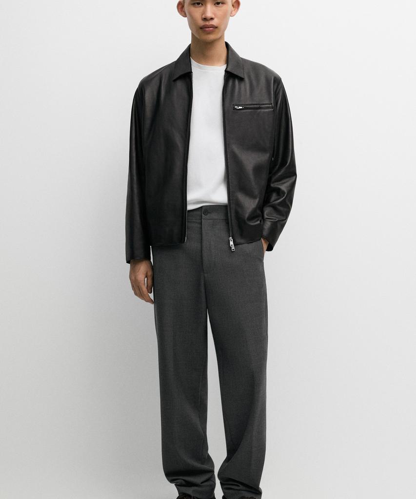 Кожаная куртка Massimo Dutti с карманами из кожи наппа