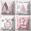 4pcs Pink Christmas Cushion Cover Santa Claus Deer Candy Durable Cover 2025 New for Home Ornament Xmas New Year Decoration