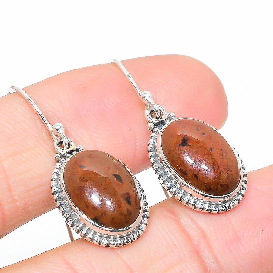 Серьги из стерлингового серебра 925 пробы с натуральным обсидианом красного дерева, 1,25 дюйма, Q7m05