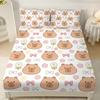 Cute Capybara Microfiber Fitted Sheet Set With Pillowcase For Twin Full Queen Bed Boys Girls Gift