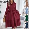 Autumn and Winter Lapel Casual Loose Long-sleeved Ruffled Shirt Dress for Women
