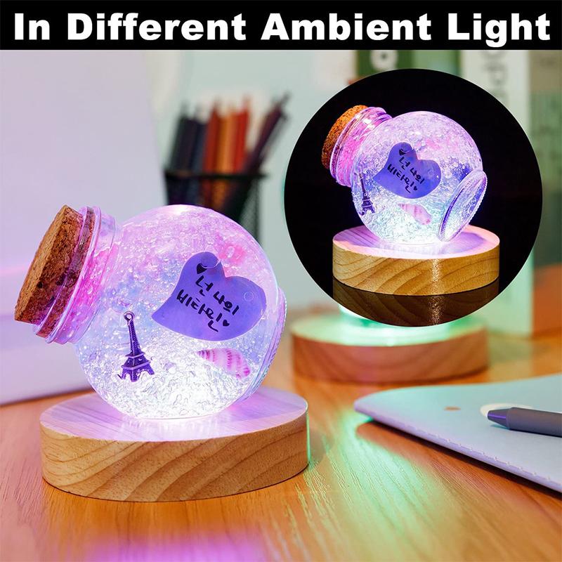 Wooden Led Light Display Base Glass Resin Art Ornament Wooden Night Lamp