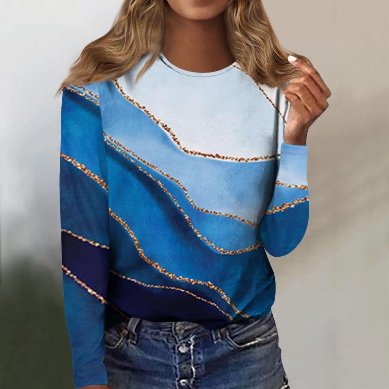 Модные женские футболки с круглым вырезом и длинным рукавом с принтом