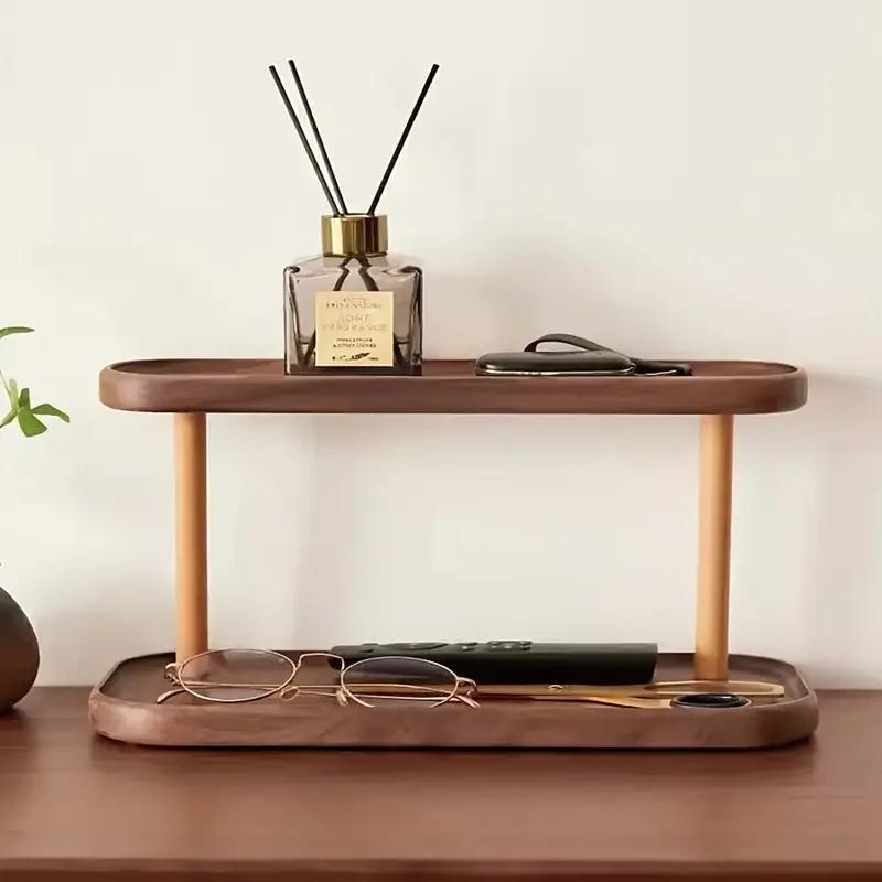 1 деревянный стеллаж для хранения вещей 2 уровня настольной витрины настольный туалетный столик стеллаж для хранения косметики настольный стеллаж для хранения вещей