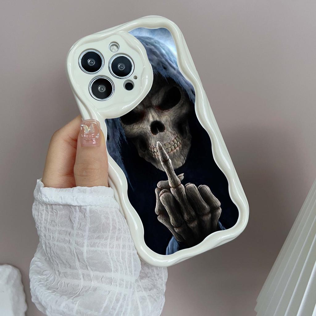 N44 Death Prayer Grim Skull Волнистый чехол для телефона для iPhone 15 14 13 Pro Max Samsung S24 S23 Ultra A54 A14 A34 Xiaomi Redmi 13C Huawei Мягкая задняя крышка