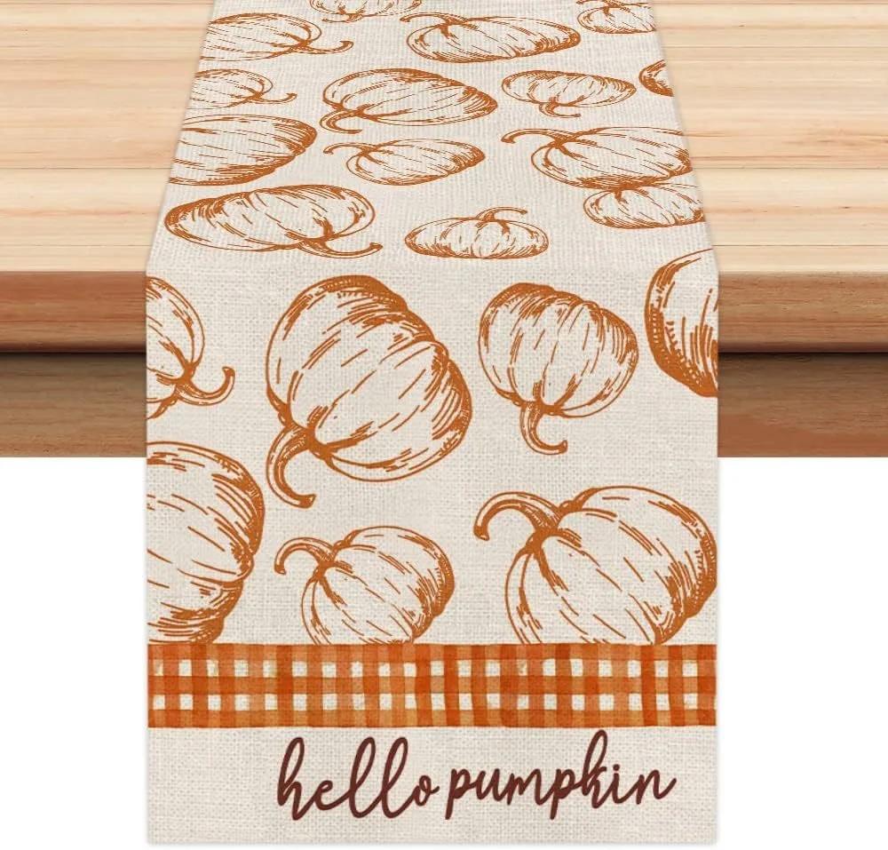 Дорожка для обеденного стола с кленовым листом и тыквой на День благодарения, для домашней кухни, для столовой, для вечеринки, моющаяся, многостильная