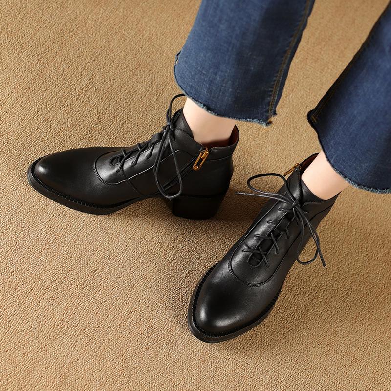 Женские сапоги из натуральной кожи, лидер продаж, осенняя обувь для женщин, зимние сапоги ручной работы, туфли на толстом каблуке с круглым носком, Zapatos Mujer