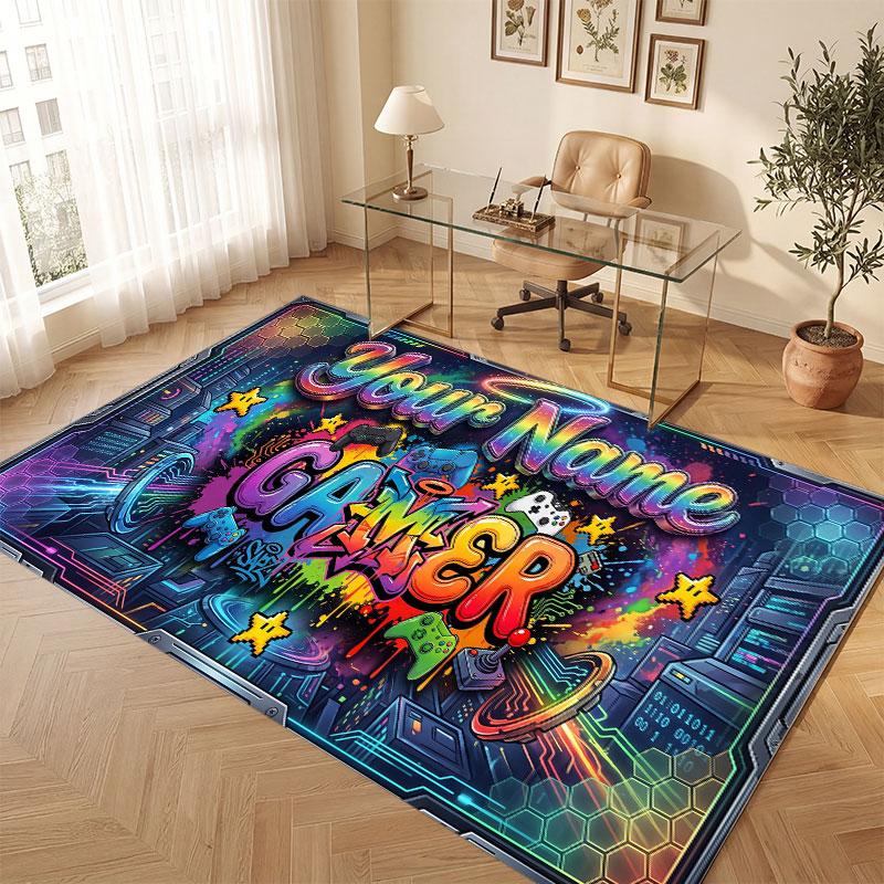 Decorative Artwork Theme Crystal Velvet Floor Rug Personalized Custom Name Text Warm Carpet Home Decoration