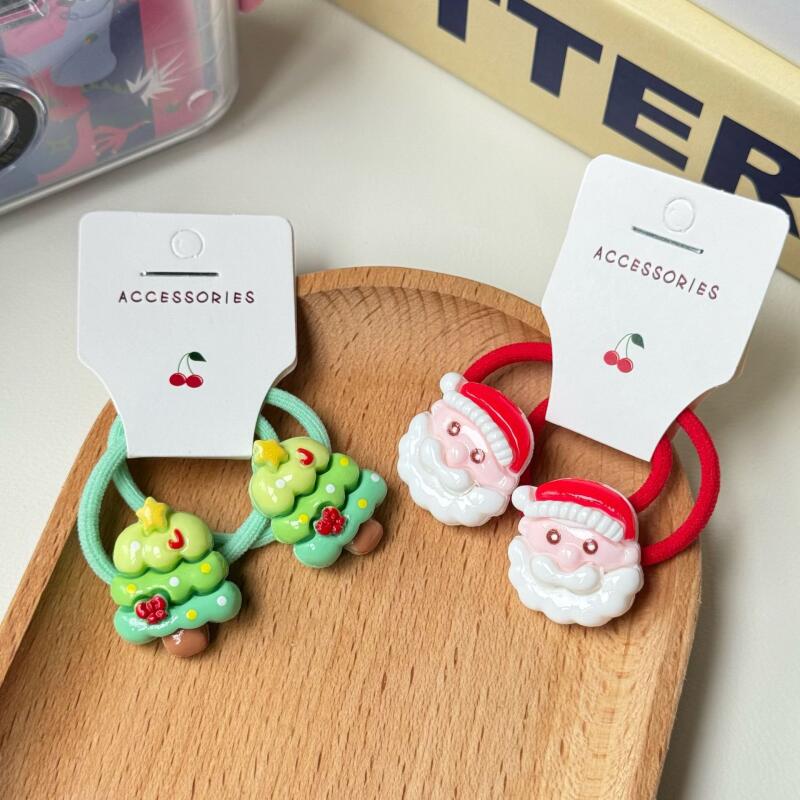 Детские рождественские резинки для волос, праздничные резинки для волос для девочек, конфетных цветов, высокоэластичные мягкие резинки для хвоста, праздничные аксессуары для волос