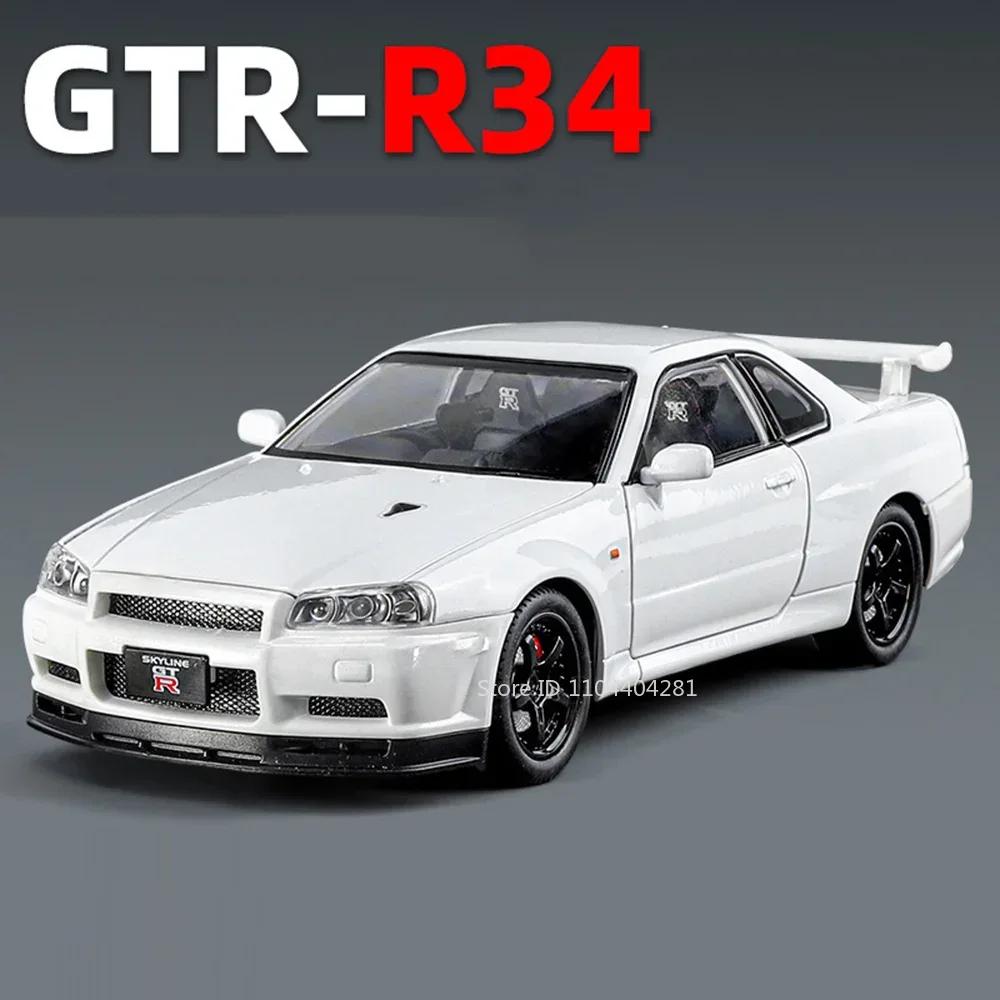 1:24 HONDA ACCORD GTR-R34 Cars Model Toys Alloy Diecast Vehice 6 Door Opened Sound Light Pull Back Toy Children's Birthday Gifts