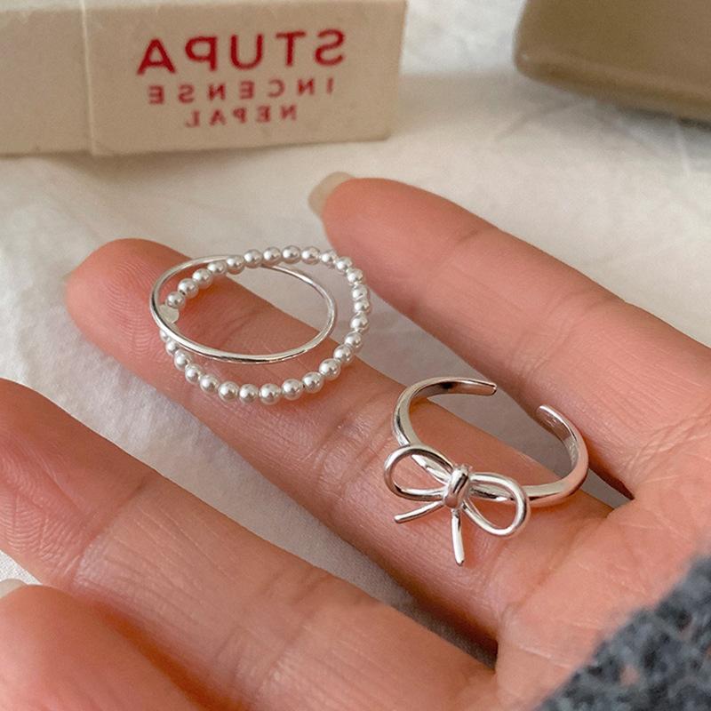 Кольцо Niche Design Bow Pearl Cross Double Ring женское легкое роскошное ретро элегантное индивидуальное кольцо