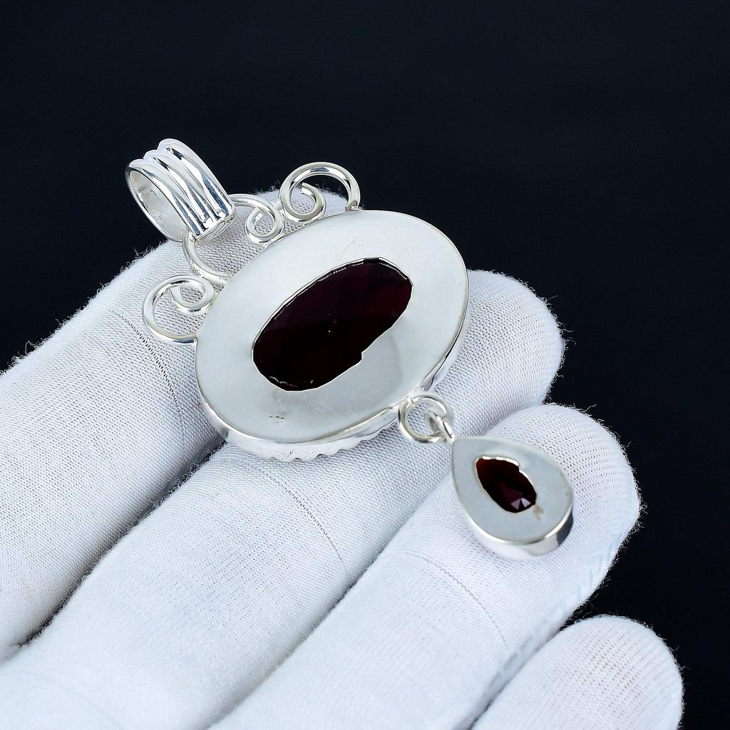 Red Garnet Pendant, 925 Sterling Silver Handmade Jewelry, Red Garnet Silver Pendant, Party Wear Jewelry For Women's, Pendant Christmas Jewelry