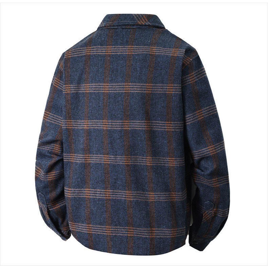 Мужская весенняя клетчатая молодежная модная свободная рубашка с воротником-стойкой и длинным рукавом