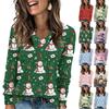 Women's Fashionable Loose-Fit V-Neck Long-Sleeved T-Shirt Christmas Print Pullover