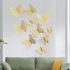 1 Set Wall Sticker with Glue Hollow Out Design Paper Art 3D Butterfly Refrigerator Sticker Home Decoration Household Supplies